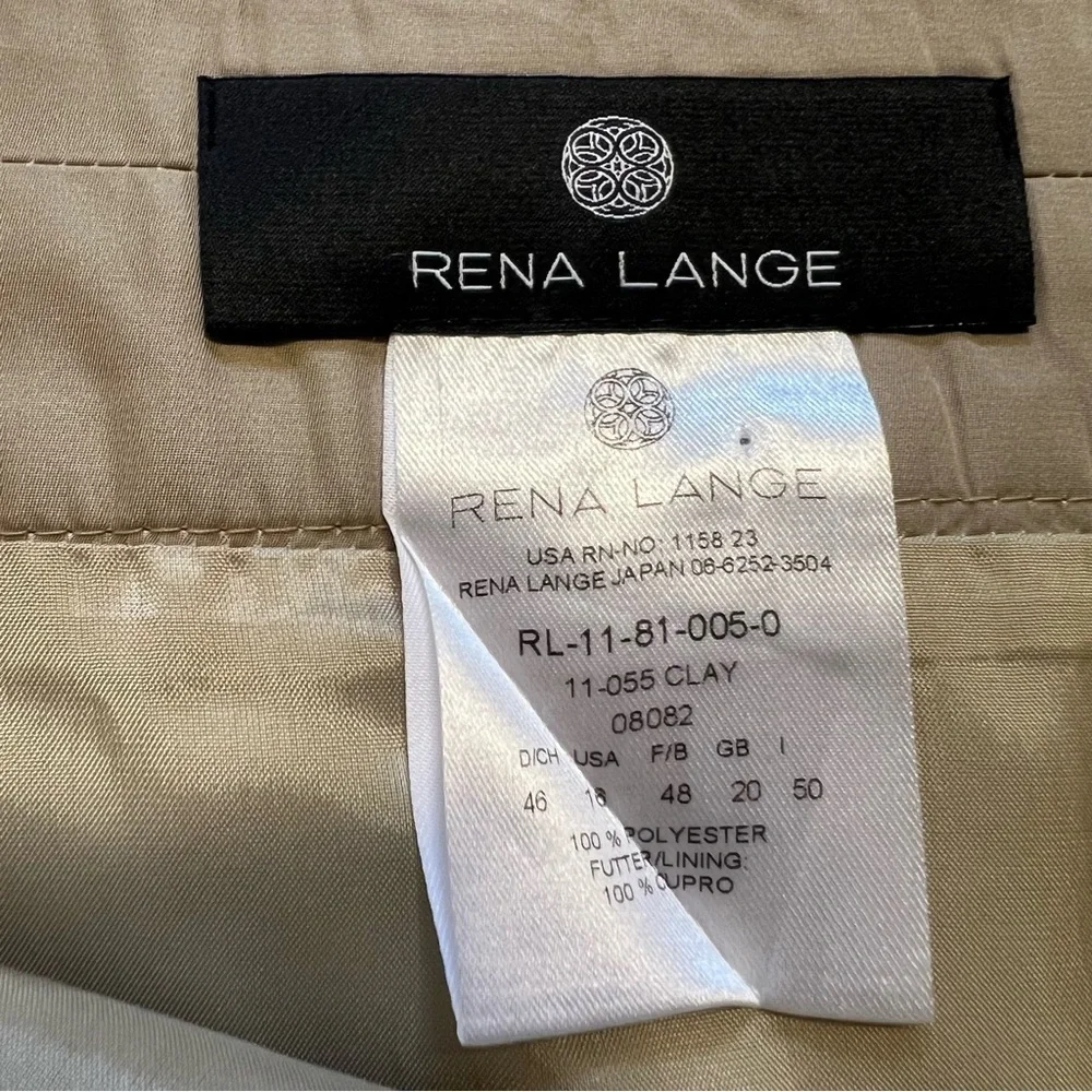 Rena Lange Knee Length Beige Pencil Straight Side Zip Women's Skirt Plus Size 16